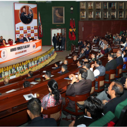 Hon'ble R M addressing the Industry leaders during AFFD-CSR Conclave at Manekshaw Centre, New Delhi on 2.12.2019.