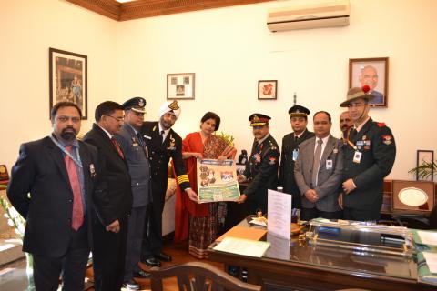 Secy, ESW unveiling the commemorative material on the occasion of the AFFD, in New Delhi on December 07, 2018.